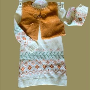 Sweater dress with soft vest and cozy legwarmers